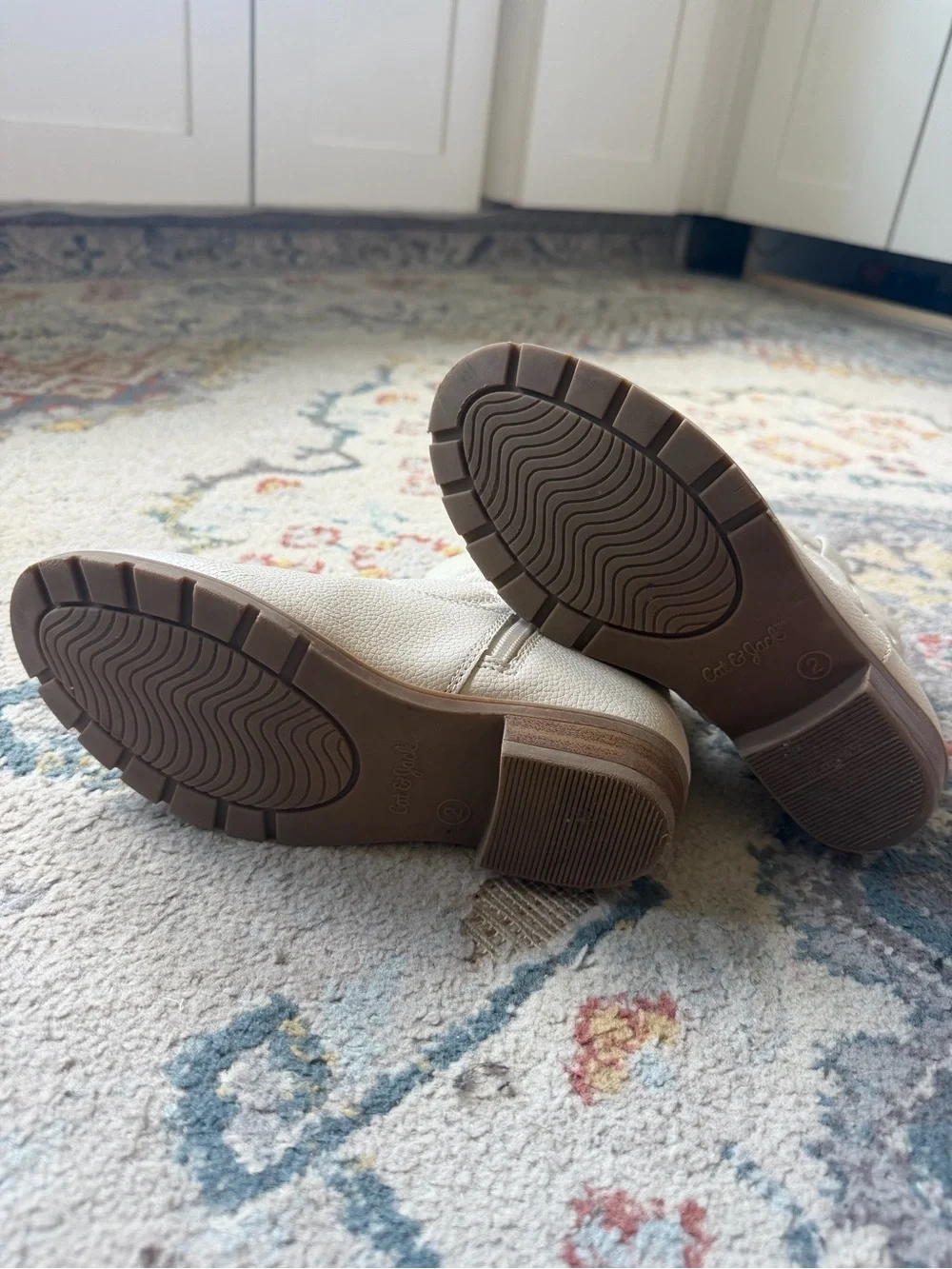 Cat & Jack Cream Pebble-Textured Western Zip Ankle Boots